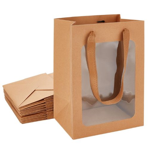 Ablakos ajándéktasak 250x180mm - barna Kraft