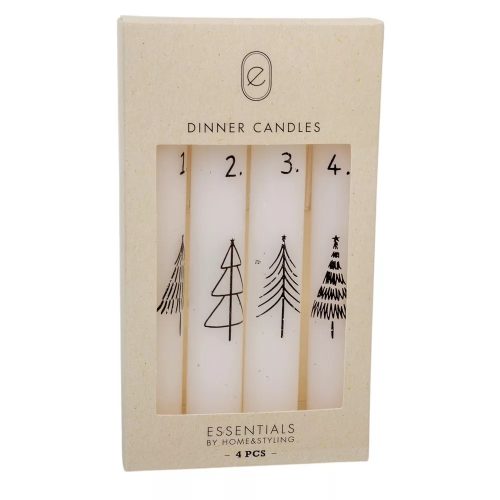 Karácsonyi mintás adventi gyertya – fehér, 16 cm, 4 db/csomag