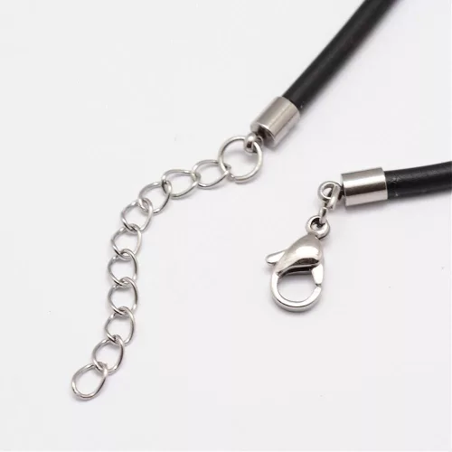 Bőr nyaklánc alap- fekete 2mm, rozsdamentes szerelékkel