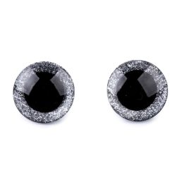Glitteres, csillogó biztonsági szem 25 mm - ezüst 2 db/cs