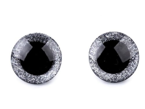 Glitteres, csillogó biztonsági szem 25 mm - ezüst 2 db/cs