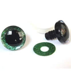 Glitteres, csillogó biztonsági szem 14 mm - zöld 2 db/cs