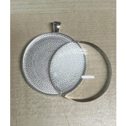 Kerek kaboson alap lencsével - antik ezüst szín 40mm