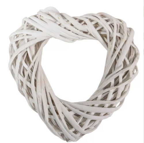 Vessző koszorú alap szív alakú 20cm - fehér
